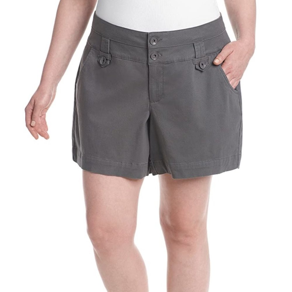 Womens One 5 One Front Tab Accent Twill Shorts Gray Size 18 or 20  7" inseam NWT